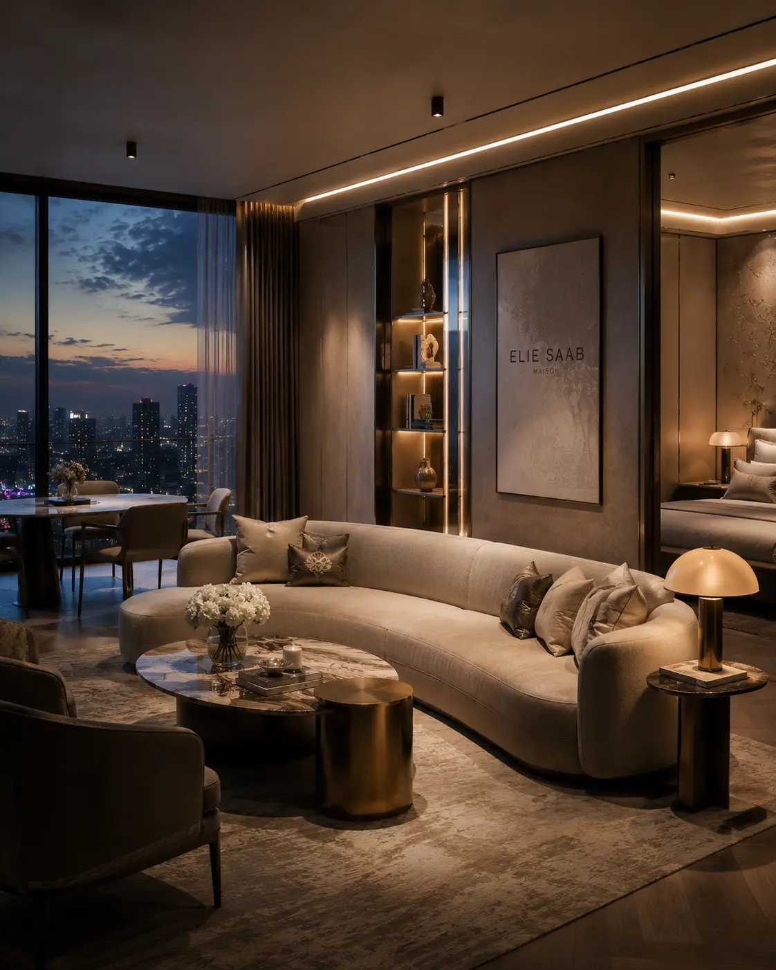 ELIE SAAB branded executive suite interior in Noida designed for global executives and luxury serviced living.