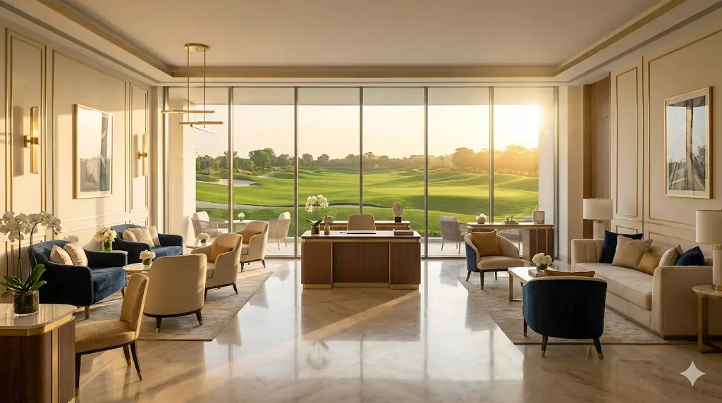 Private concierge and luxury consultation lounge at ELIE SAAB Residences Noida featuring couture interiors and personalized resident services
