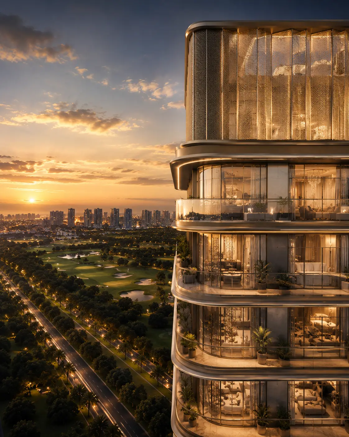 ELIE SAAB Residences Noida architecture featuring 4 BHK couture residences, 5 BHK sky villas, private lift lobbies and panoramic golf course views in Sector 98 Noida