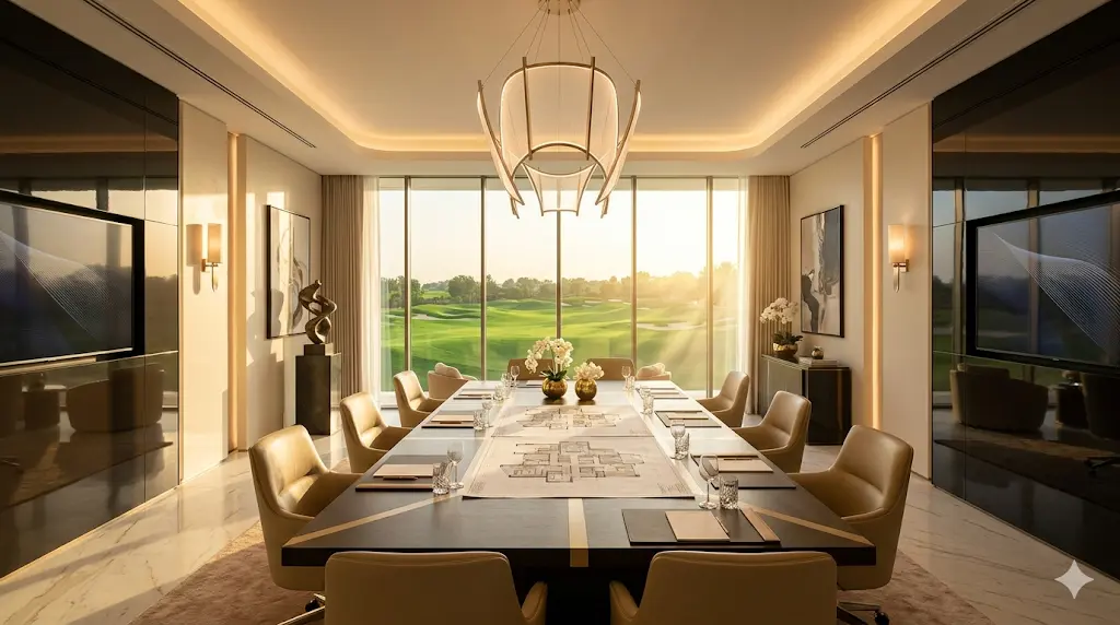 Private advisory lounge for ELIE SAAB Residences Noida featuring luxury presentation environment, couture interiors and investor consultation experience