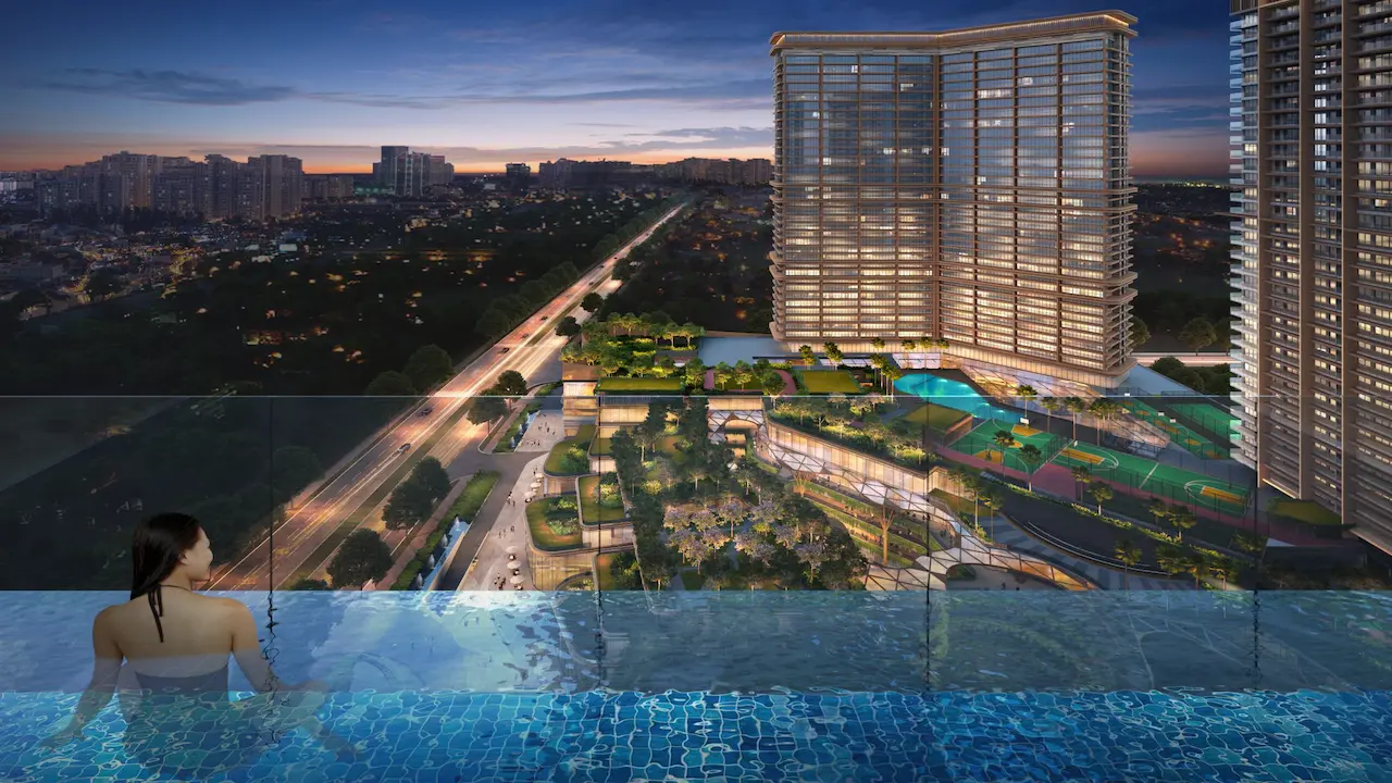 M3M The Cullinan architecture by DP Architects Singapore featuring five diamond-cut luxury towers above a 100-foot elevated podium in Sector 94 Noida