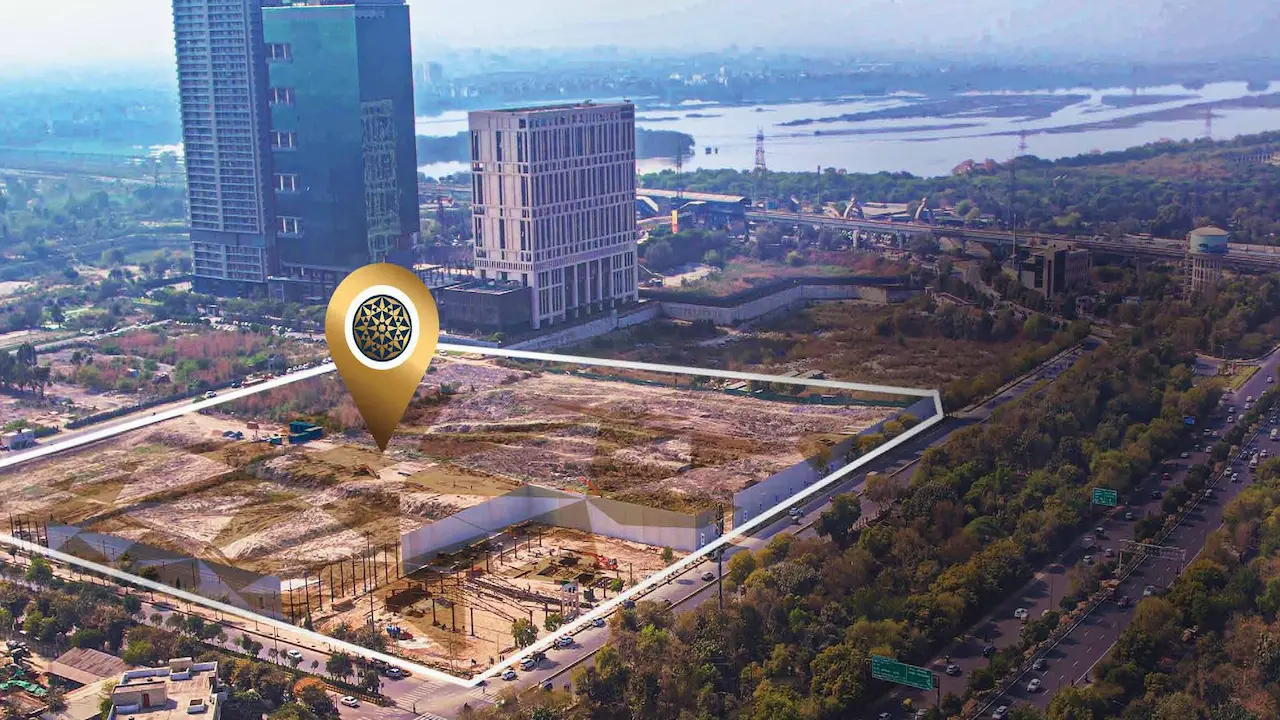 Aerial view of M3M The Cullinan at Sector 94 Noida Expressway near Delhi border and DND Flyway