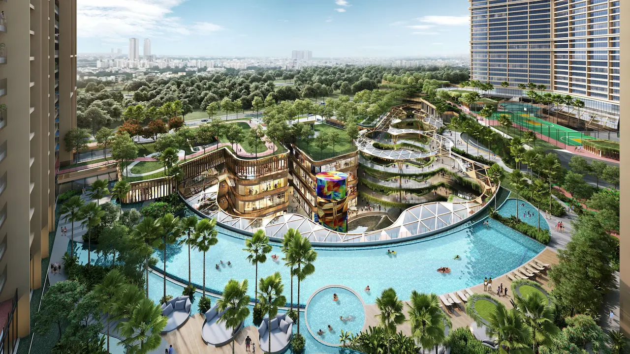 Masterplan of M3M The Cullinan Sector 94 Noida showing the 12.8-acre mixed-use development with five luxury residential towers, elevated podium and Cullinan Avenue retail boulevard.