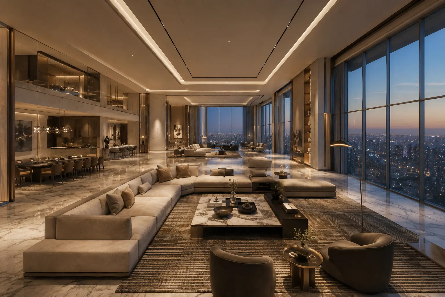 Large luxury branded residence at Taj Skyscape Serviced Apartments Noida showcasing expansive living areas and panoramic city views.